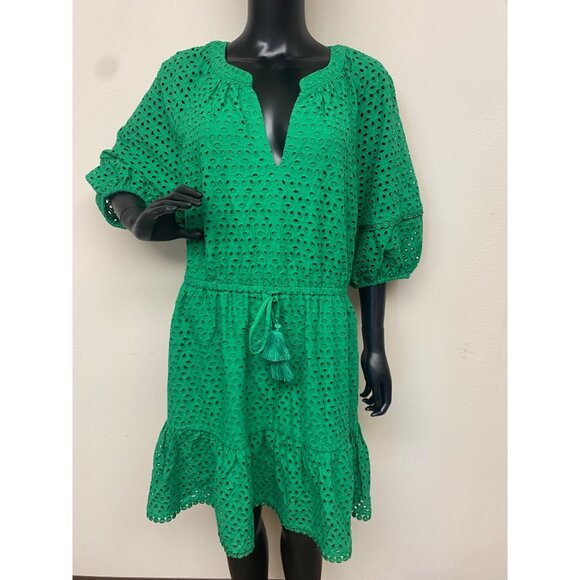 Vince Camuto Women's Green Embroidered Cotton Pullover Mini Dress Size 14 NWT - Picture 1 of 6